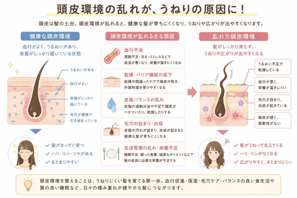 髪　うねり　原因　頭皮環境